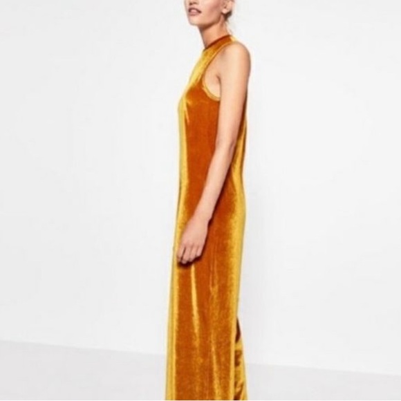 Zara Pants - Zara Velvet Crewneck Sleeveless Wide-Leg Golden Pant Jumpsuit - Size Small